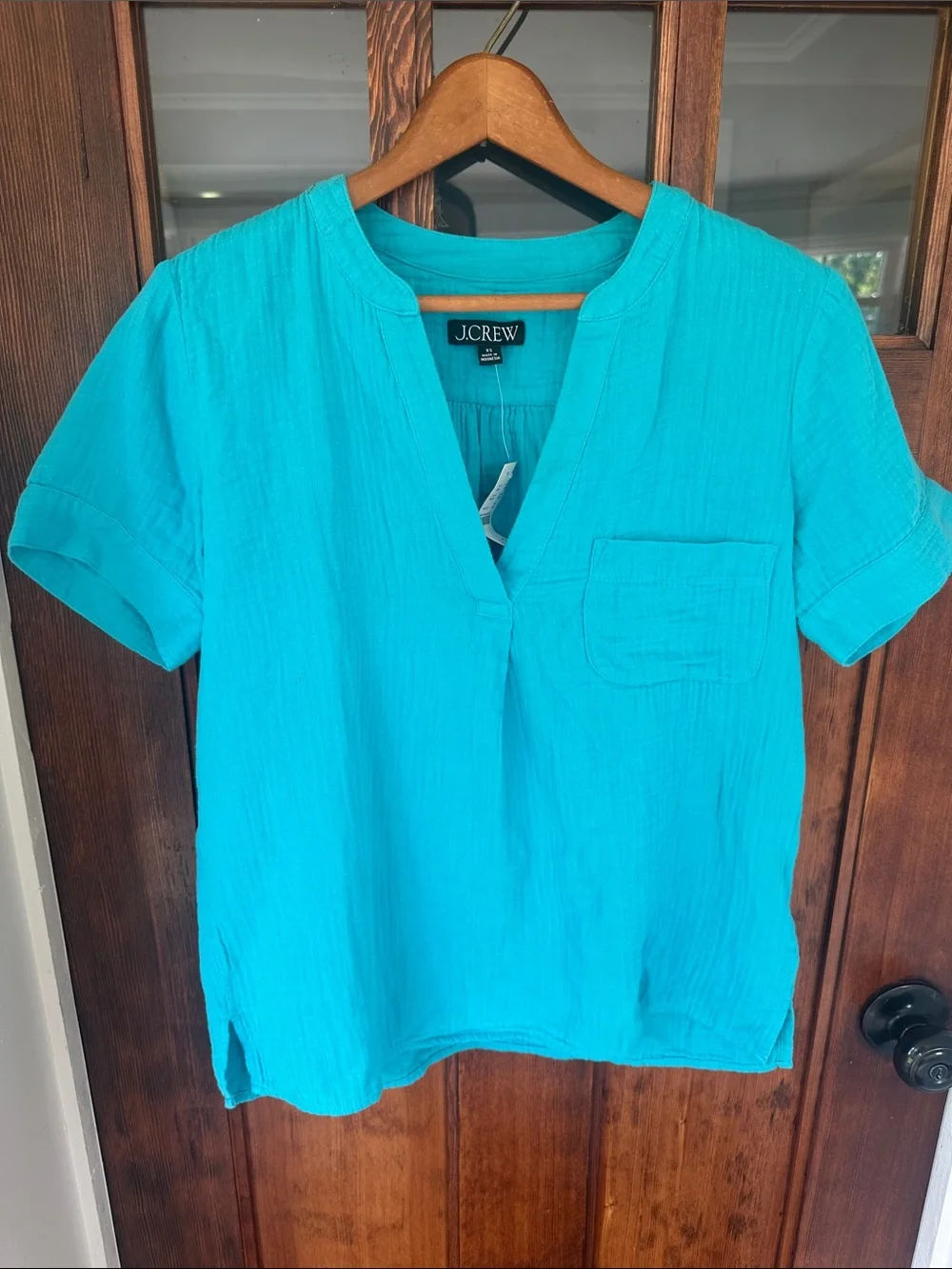 NWT J.Crew Re-Imagined Double-Gauze V-Neck Popover Top XS Aqua Turquoise